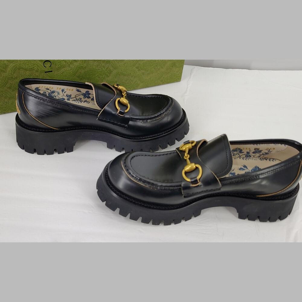 Gucci Harald Horsebit Platform Lug Loafers Bee Embroidery Size 38 - Picture 4 of 16